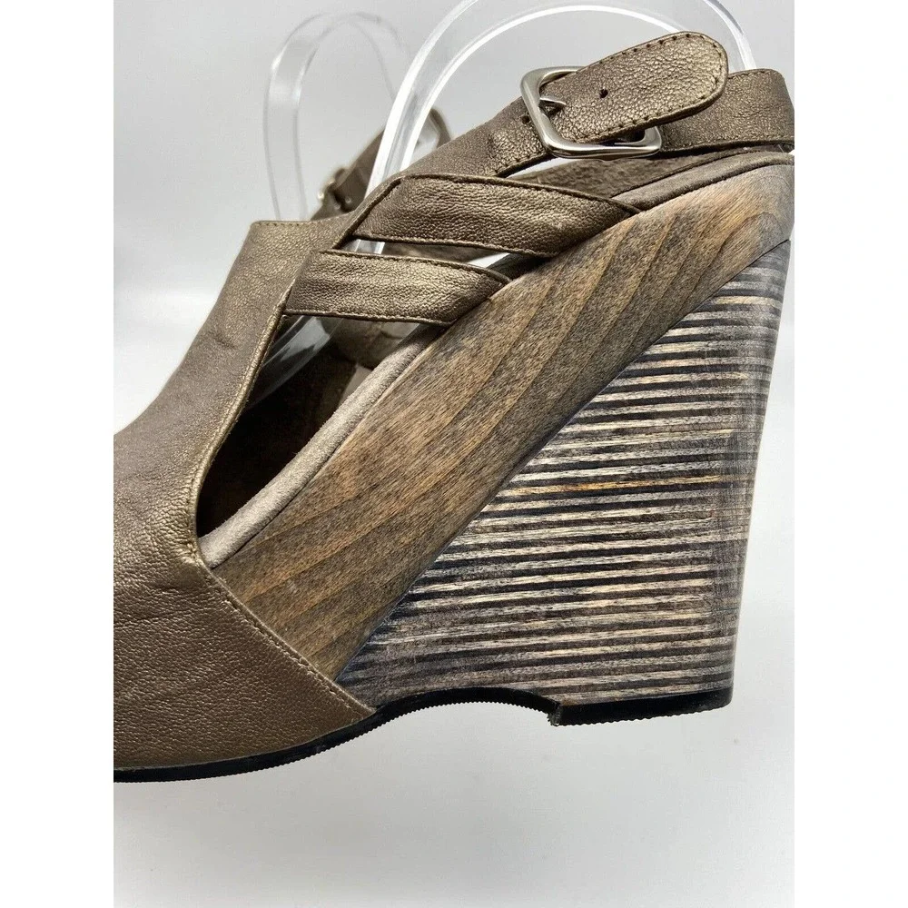 Calleen Cordero Sandals‎ Womens Sz 8 Brown Metallic Leather Sling Back Wedges